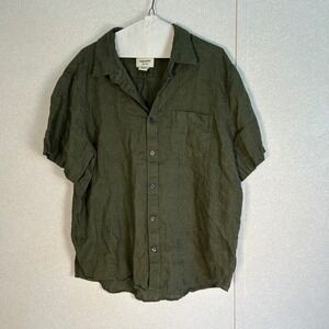 thom Aaron green button down 100% flax linen summer short sleeve size xlarge